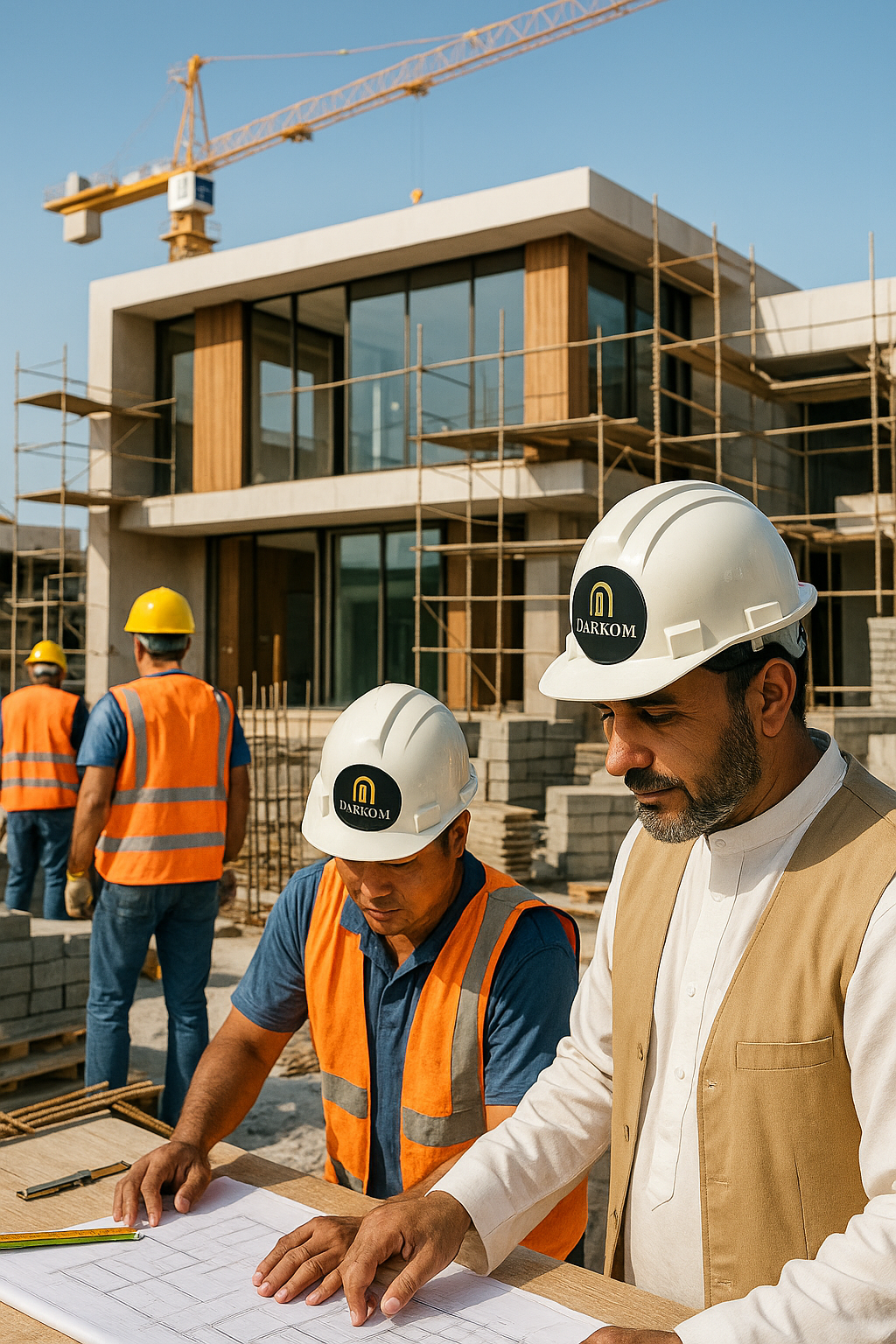 Team of professionals working together on construction site